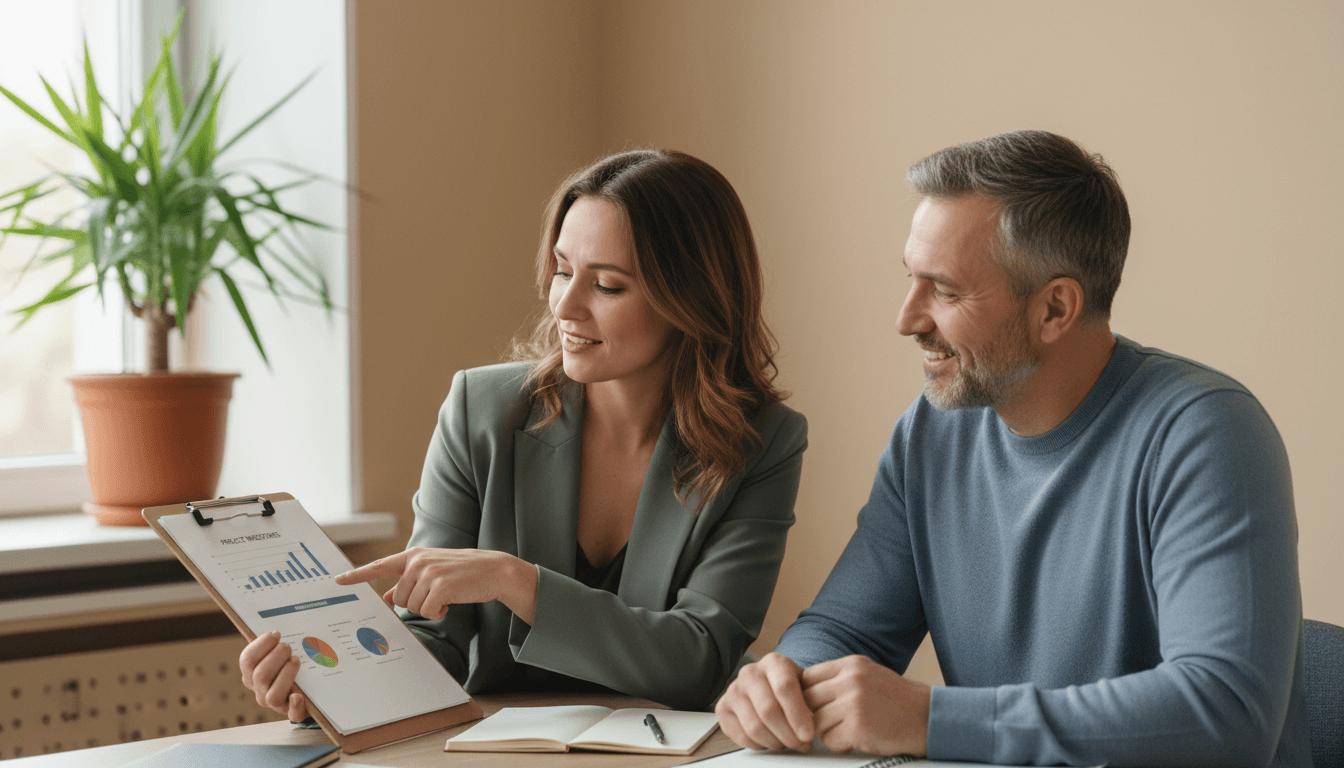 Consultant reviewing a quality assurance chart with a program manager